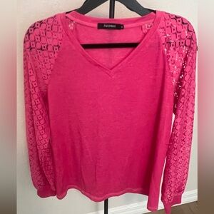 Elegant Pink Lace Knit Women's Top